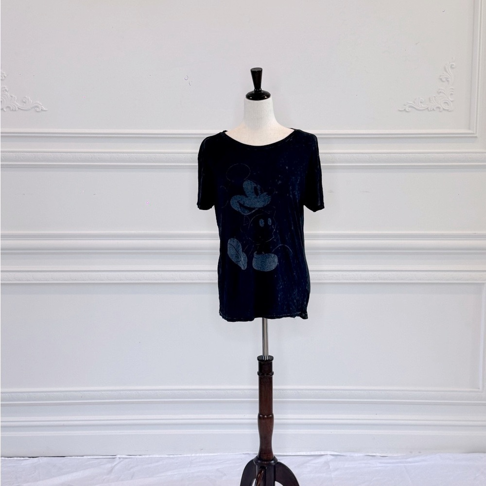 Vintage Disney Mickey Mouse Black Graphic Tee – Distressed, Size L